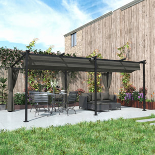 Pergola coulissante rétractable 3 x 6 m 4 rideaux latéraux amovibles alu métal toile anthracite