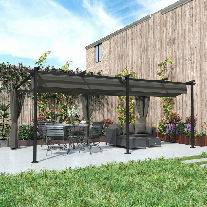 Pergola coulissante rétractable 3 x 6 m 4 rideaux latéraux amovibles alu métal toile anthracite