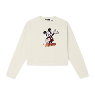 Felpa cropped comfort fit con ricamo Mickey Mouse
