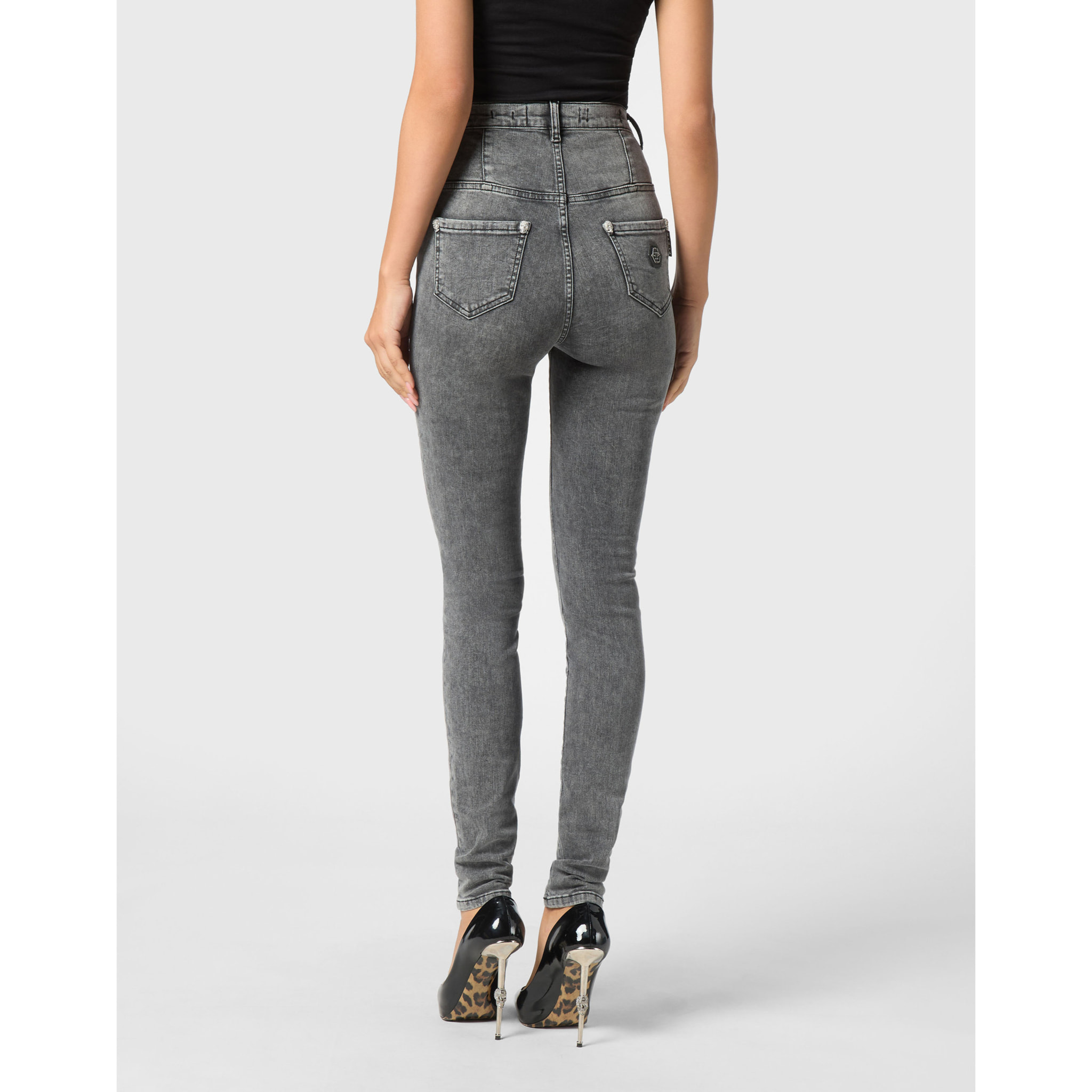 PHILIPP PLEIN Jegging a vita alta SKULL