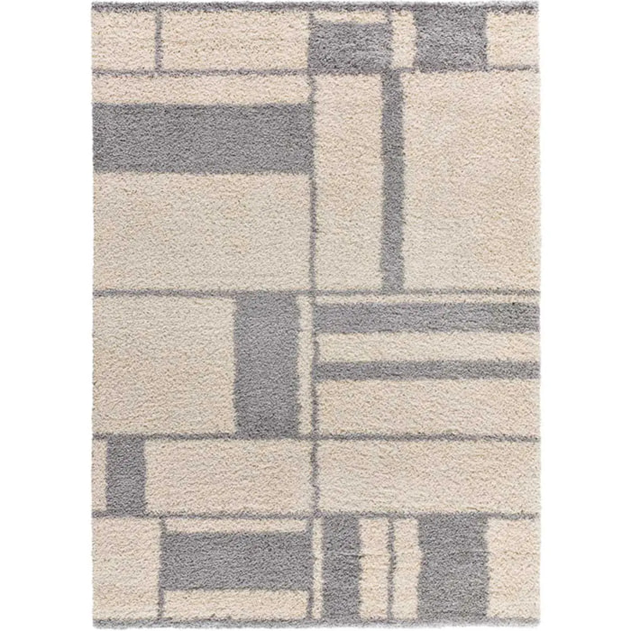 HELIA Alfombra shaggy geométrica en tonos beige y gris, varias medidas disponibles