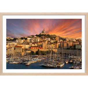 Affiche marseille, la bonne mère Affiche + cadre en bois - Chêne