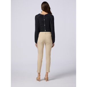 Oltre - Pantaloni skinny in cotone e tencel con bottone gioiello - Beige