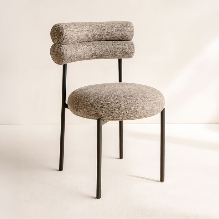 Lot de 2 chaises en tweed marron avec pieds en métal noir GINA