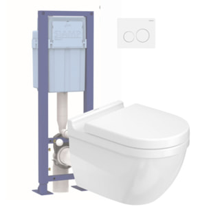 Pack WC suspendu sans bride Starck 3 avec abattant frein de chute + bati support SIAMP + Plaque de commande blanche