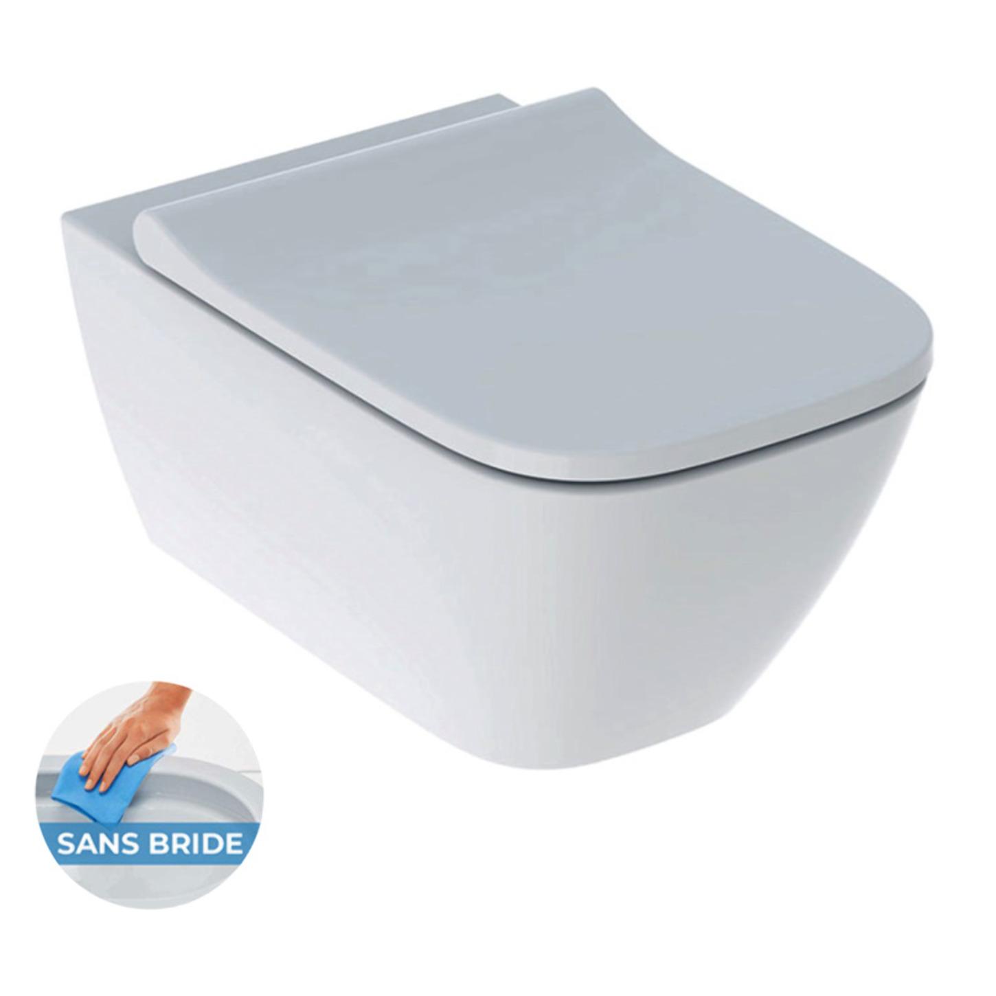 Pack WC Bati-support Geberit Duofix extra-plat + WC sans bride Geberit Smyle + Abattant softclose + Plaque blanche