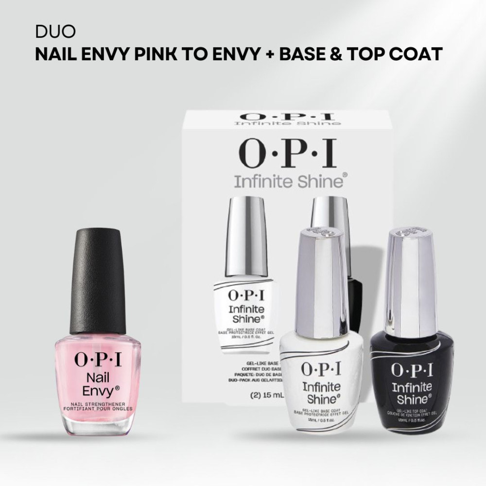 Duo Infinite Shine - Base et Top Coat Duo Pack - 30ml Nail Envy Pink to Envy - Fortifiant coloré pour ongles fragiles et endom