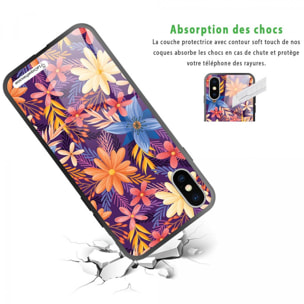 Coque iPhone X/Xs Coque Soft Touch Glossy Fleurs violettes et oranges Design La Coque Francaise