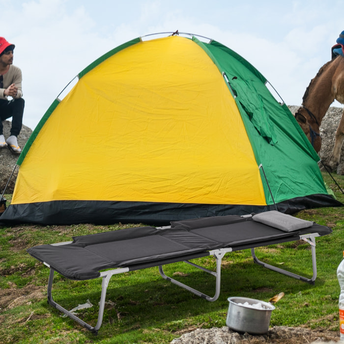 Lit de camp pliable avec matelas grand confort - oreiller amovible, antidérapant - métal polyester noir