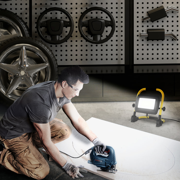 Foco LED con Cabezas y Soporte Ajustables 50 W 4250 Lúmenes IP65 6500K Foco Proyector Led Resistente a la Intemperie Portátil con Asa para Interior y Exterior Amarillo y Negro