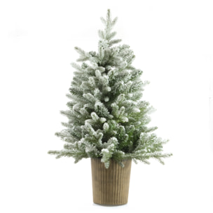 Albero Di Natale Innevato In Vaso "Flock" - Altezza 90cm - Albero Realistico in PE + PVC - Extra Folto con 130 Rami