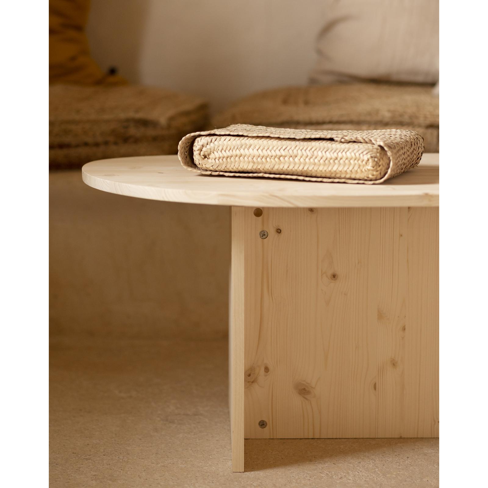 Table basse en bois massif ton naturel de 130cm Hauteur: 43.25 Longueur: 128.6 Largeur: 54.6