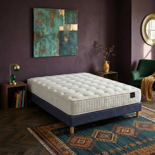Ensemble matelas ressorts ensachés ARTÉMIS 2, accueil mémoire de forme, H26 cm, sommier bleu