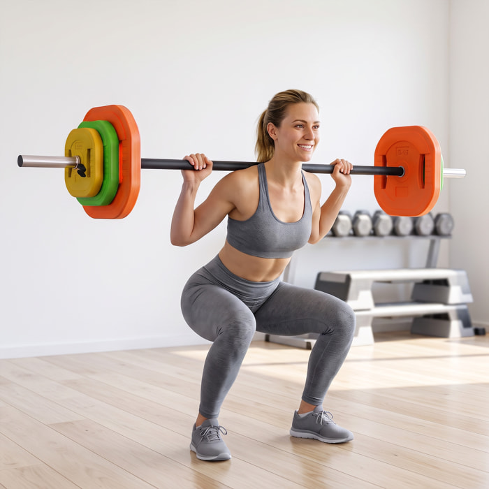 SPORTNOW Barra de Pesas 20 kg, Set de Pesas Ajustables con Barra de Acero de 140 cm, 6 Discos de 2x5kg, 2x2,5kg, 2x1,5kg, 2 Clips, Juego de Mancuernas para Entrenamiento de Fuerza en Casa Gimnasio