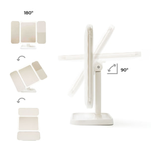 Miroir de Maquillage Triptique Rechargeable avec Grossissement et Lumière LED Miled InnovaGoods