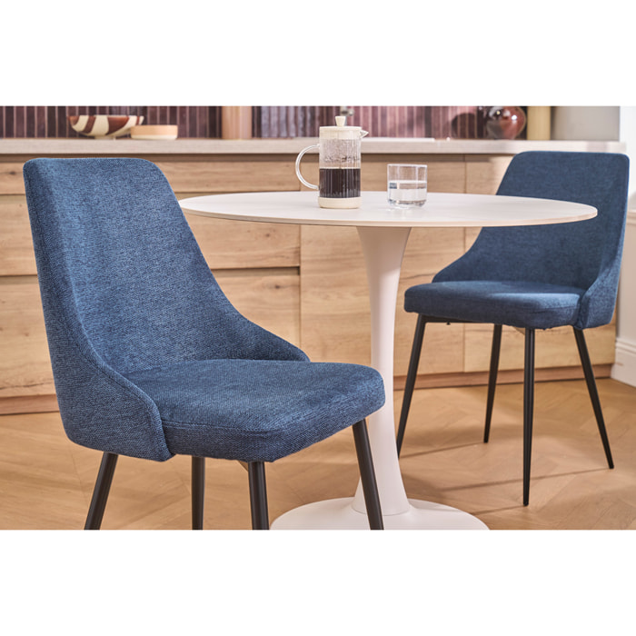 Chaises design en tissu effet velours texturé bleu foncé et métal noir (lot de 2) CULT