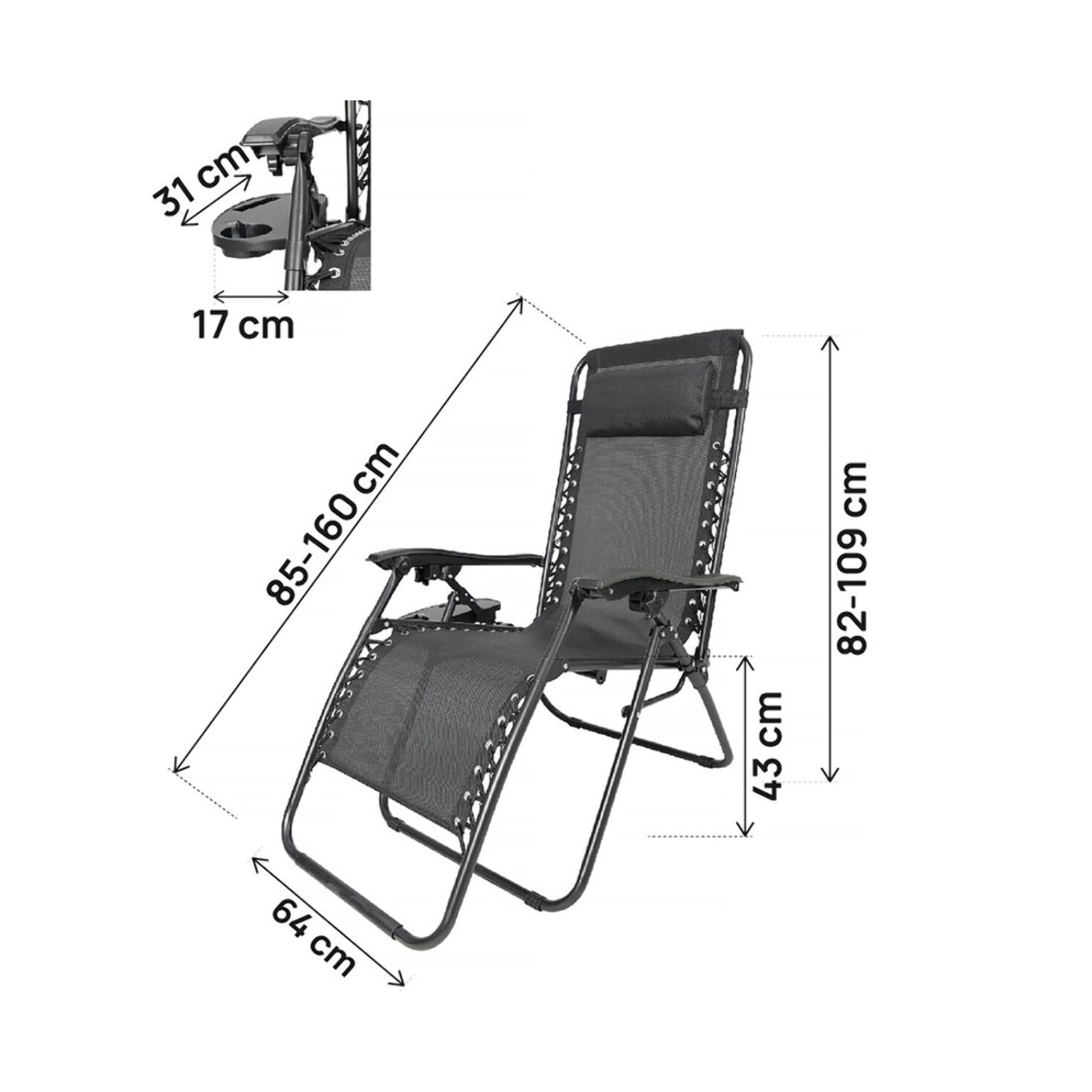 Lot de 2 Fauteuils de jardin inclinable zéro gravité "Sintra" - Noir