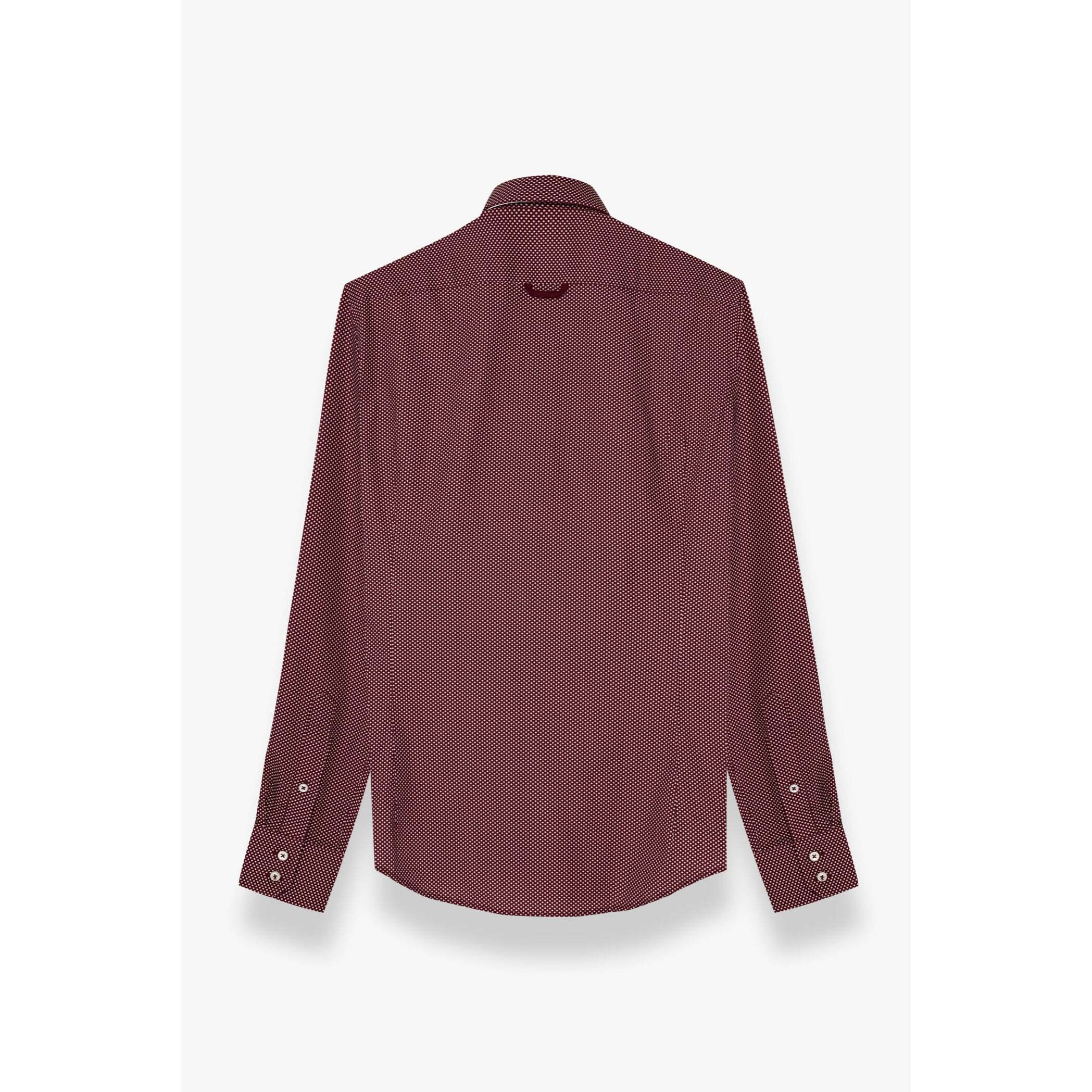 Camicia Uomo 2 Bottoni Button Down Slim Popeline Stampato Bordeaux e Panna