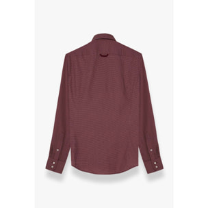 Camicia Uomo 2 Bottoni Button Down Slim Popeline Stampato Bordeaux e Panna