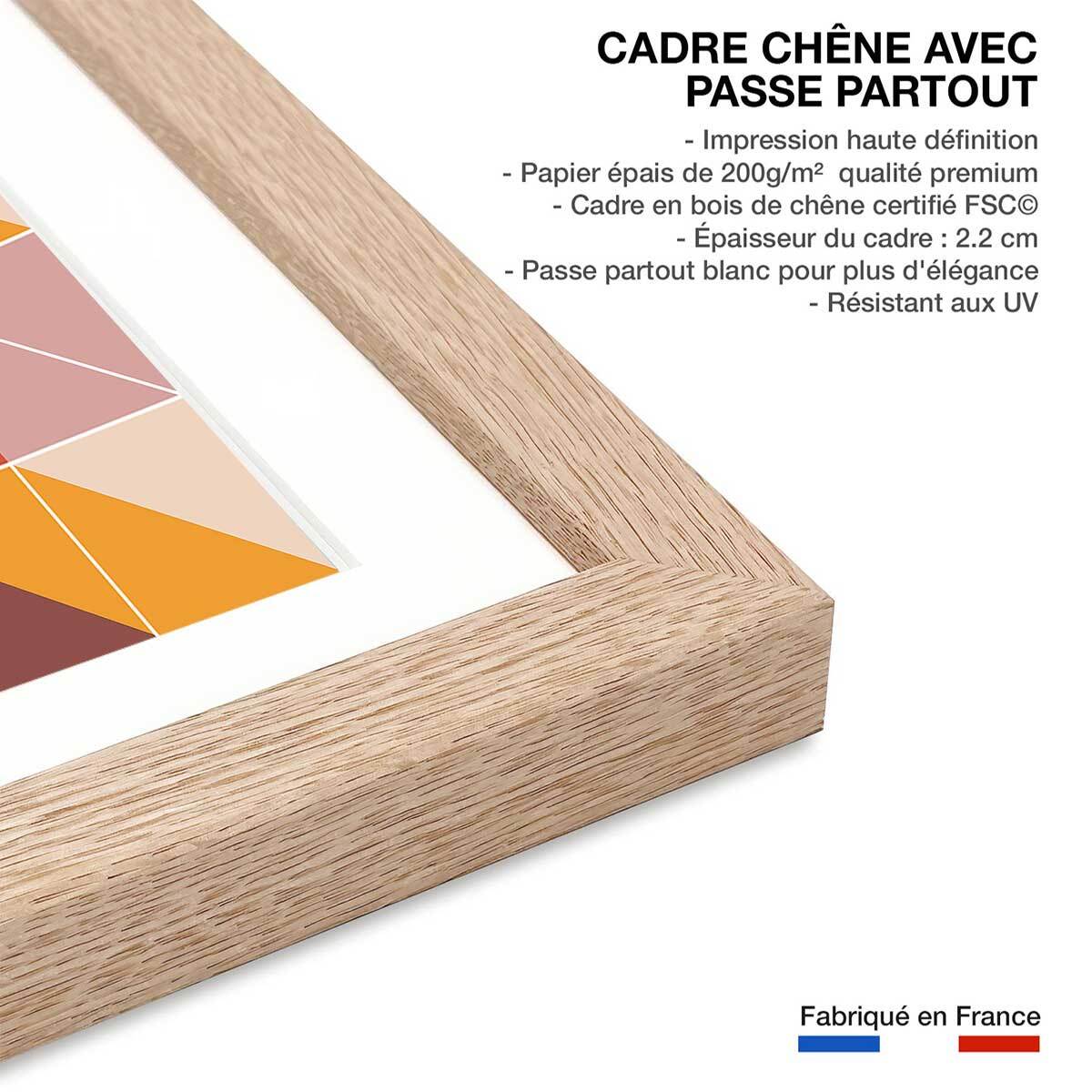 Affiche patchwork scandinave Affiche + cadre en bois - Chêne