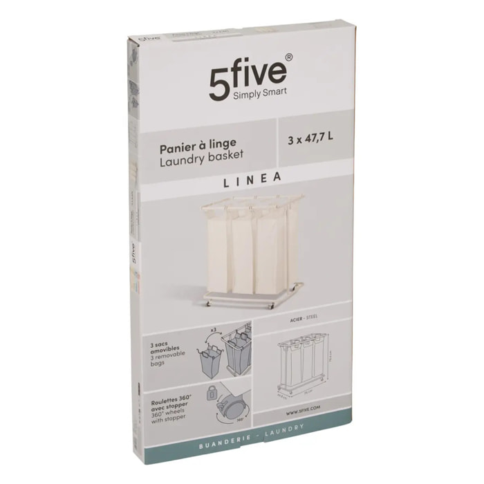 Panier à Linge Linea à Roulettes 47,7L Beige 79x44,8x79,4 cm