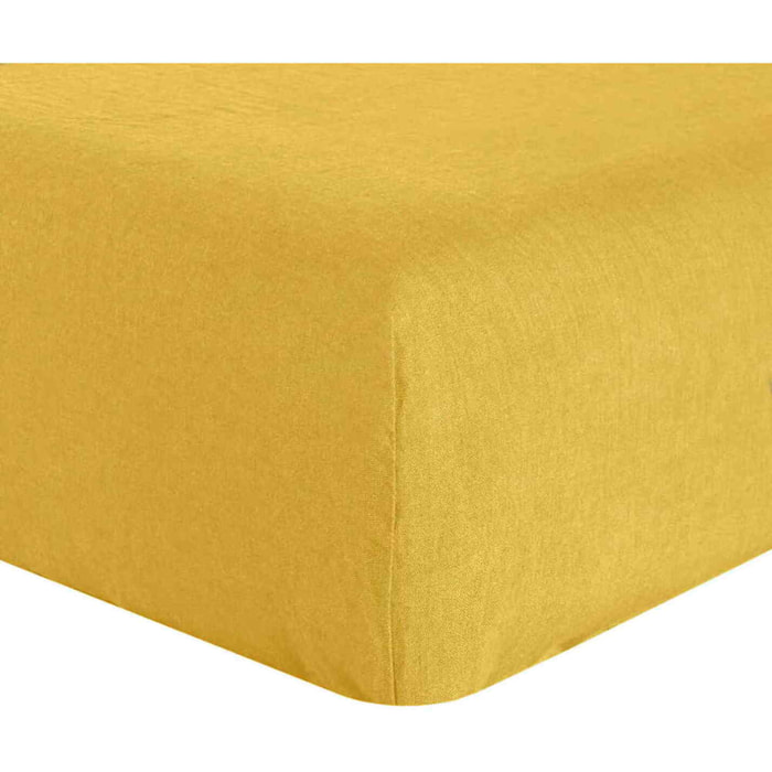 Drap Housse - Bonnet:30cm 100%lin LavÉ Jaune LumiÈre