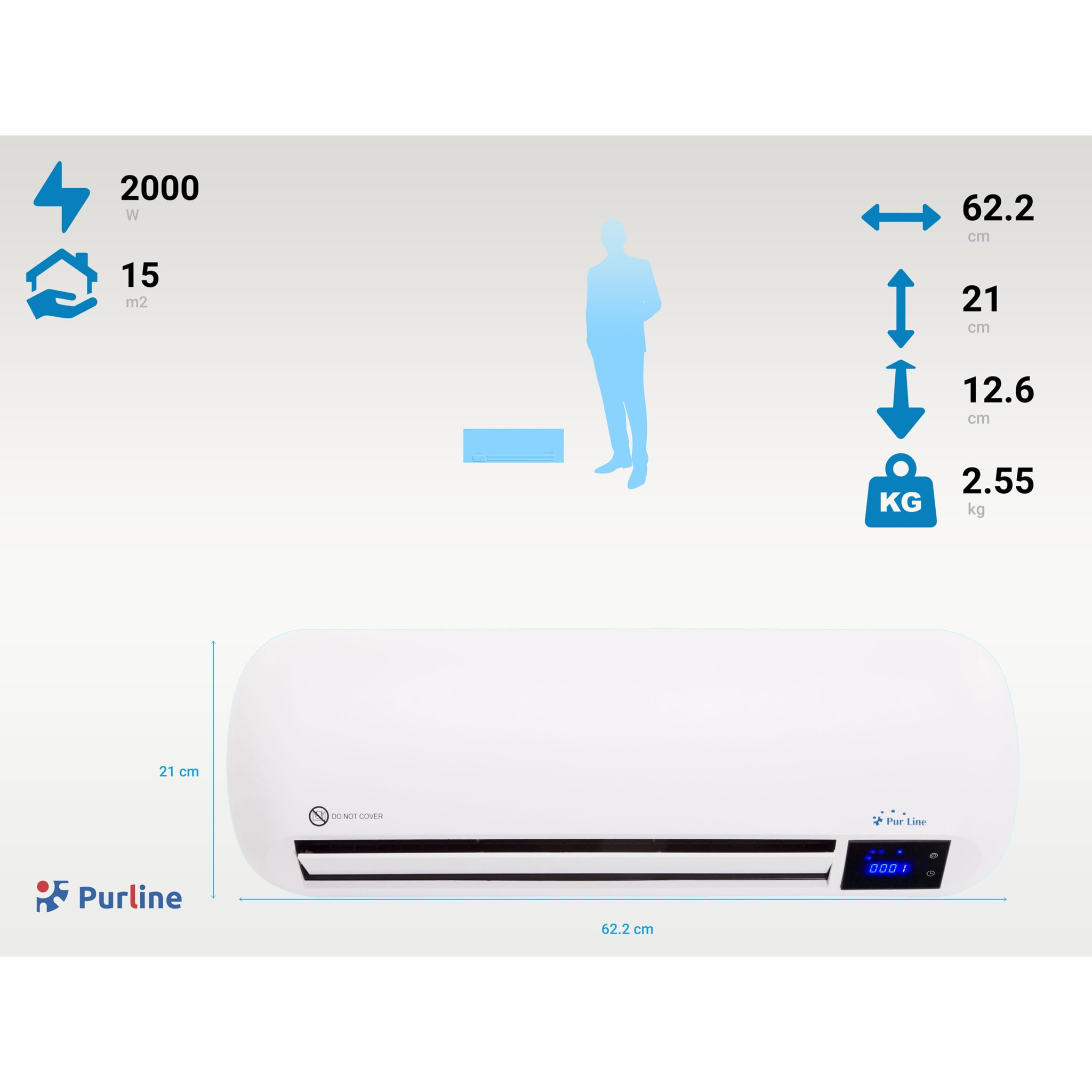 Calefactor split cerámico 2000 W con mando a distancia y temporizador HOTI M70 PURLINE