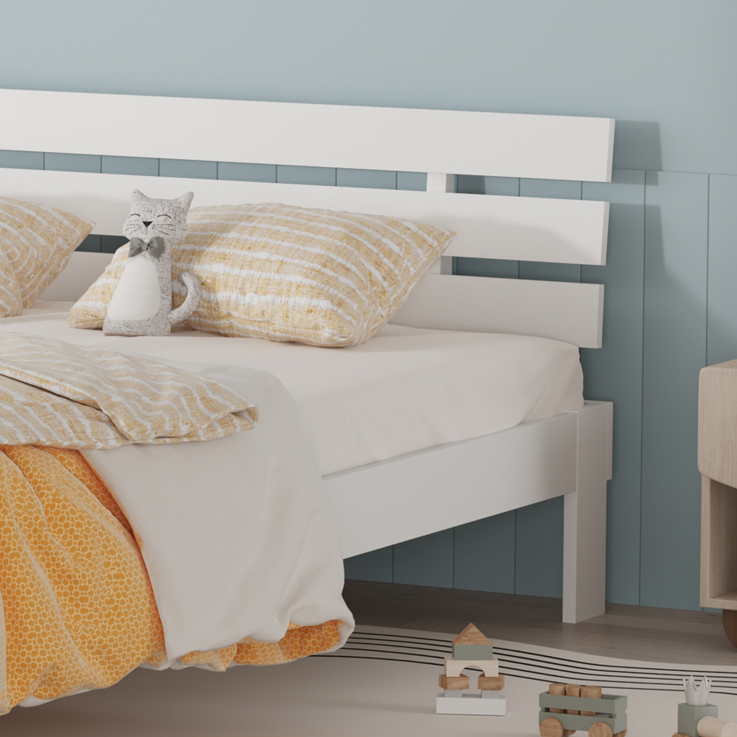 Lit en bois avec tête de lit 140x200cm blanc FINN