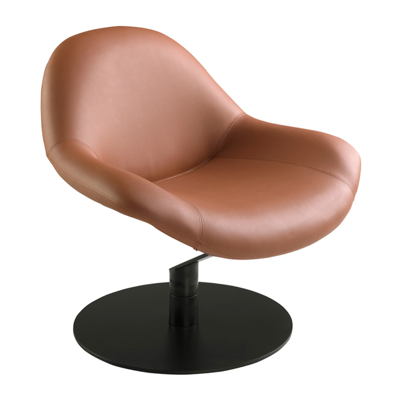 Sillón Angel Cerdá giratorio con asiento y respaldo tapizados en polipiel marrón patas de acero inoxidable en negro mate 86x83x79cm