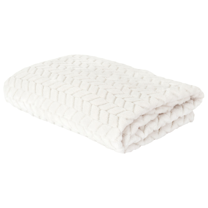 Plaid - HOME DECO FACTORY - Effet Chevron - Imitation Fourrure - Blanc