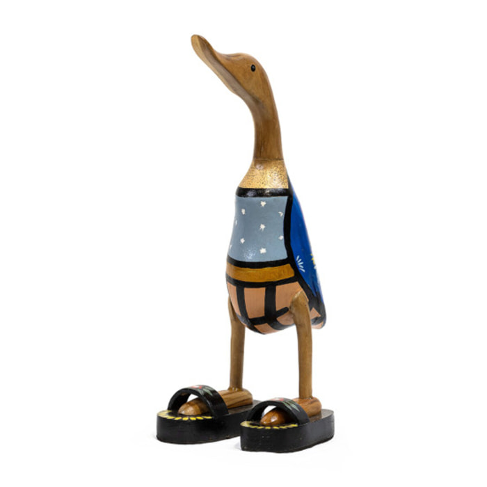 Statue H. 40 cm canard maillot bleu en bois de teck - DUCK