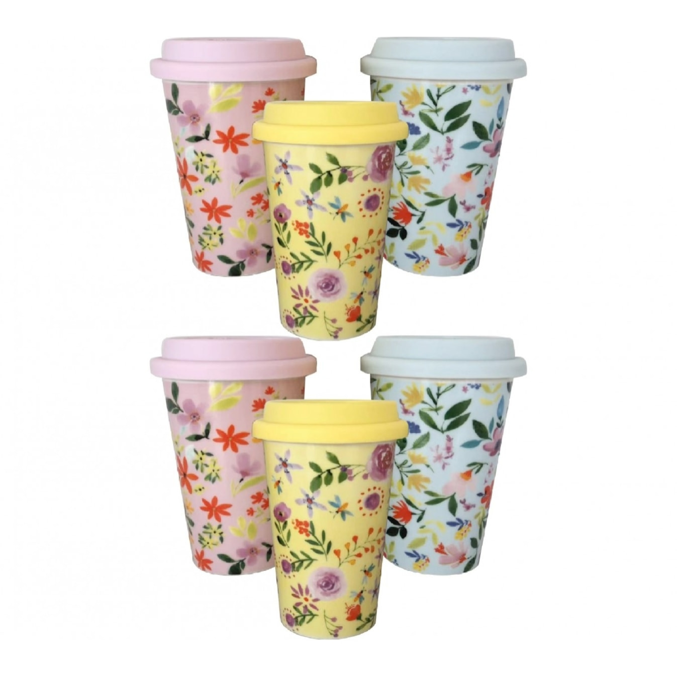 Lot de 6 maxi mugs de voyage, FLOWERS