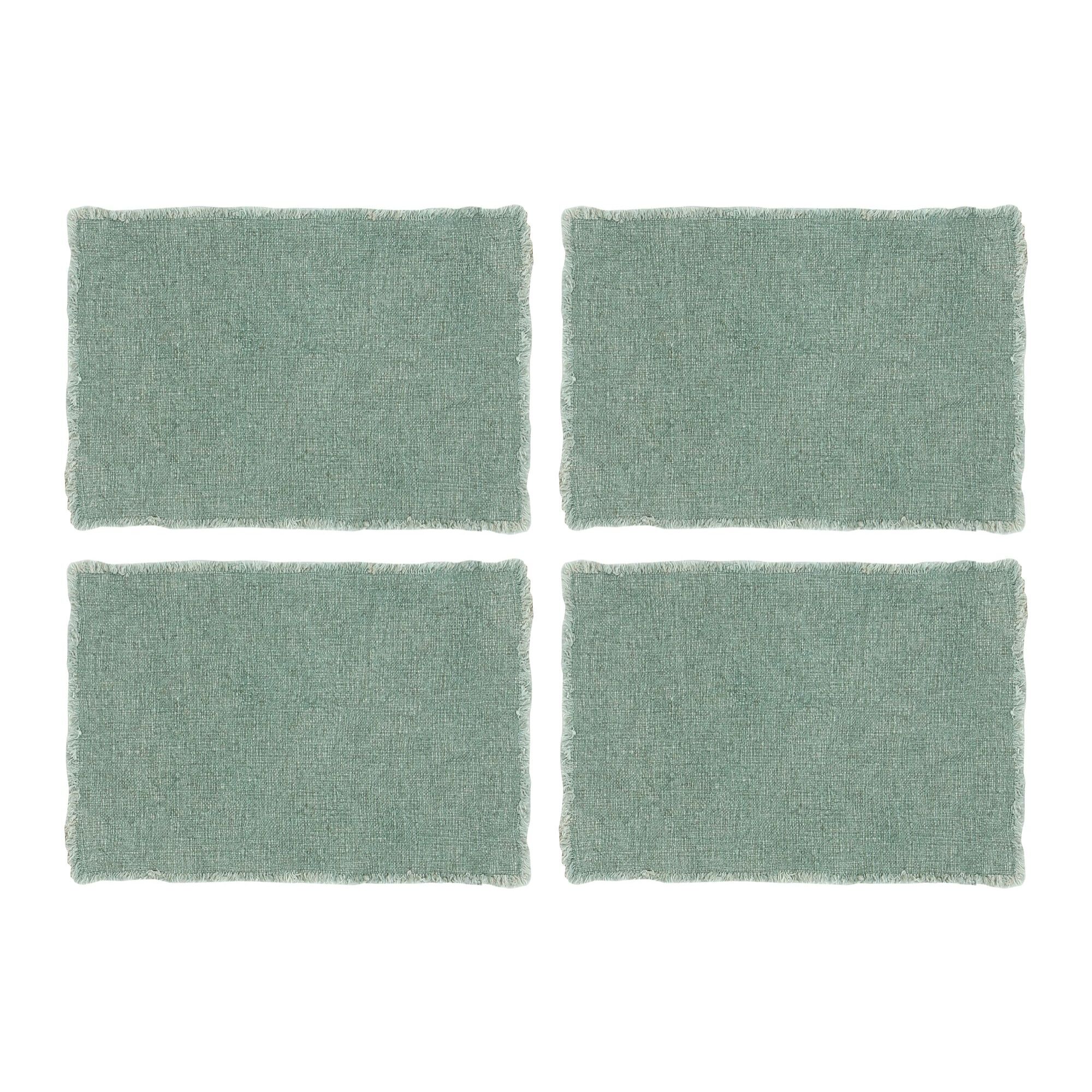 LOT DE 4 SETS DE TABLE FRANGÉS TISSU UNI VERT CELADON 38X54CM ANOKI