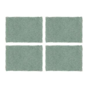 LOT DE 4 SETS DE TABLE FRANGÉS TISSU UNI VERT CELADON 38X54CM ANOKI