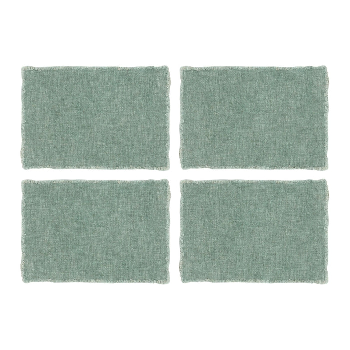 LOT DE 4 SETS DE TABLE FRANGÉS TISSU UNI VERT CELADON 38X54CM ANOKI