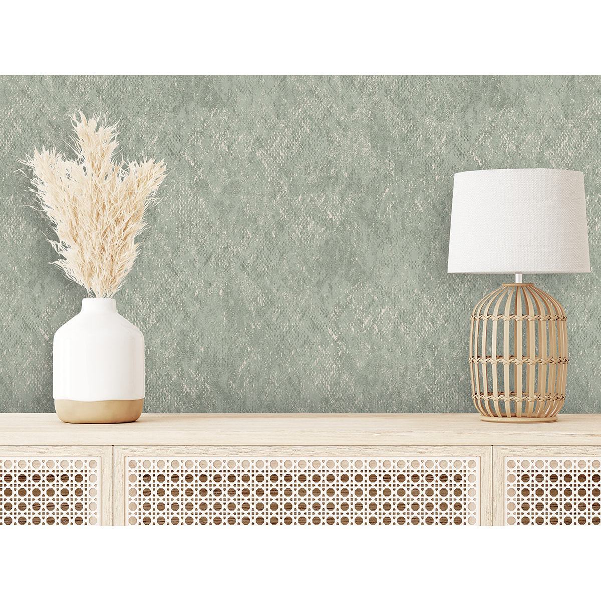 Papier peint effet peau serpent vert sauge