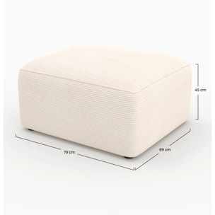 Pouf rectangulaire pour canapé modulable en velours blanc cassé - Mina