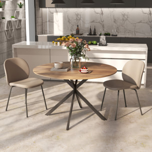 Table ronde bois 4 personnes dia. 120 cm style industriel piètement croisé acier noir noyer