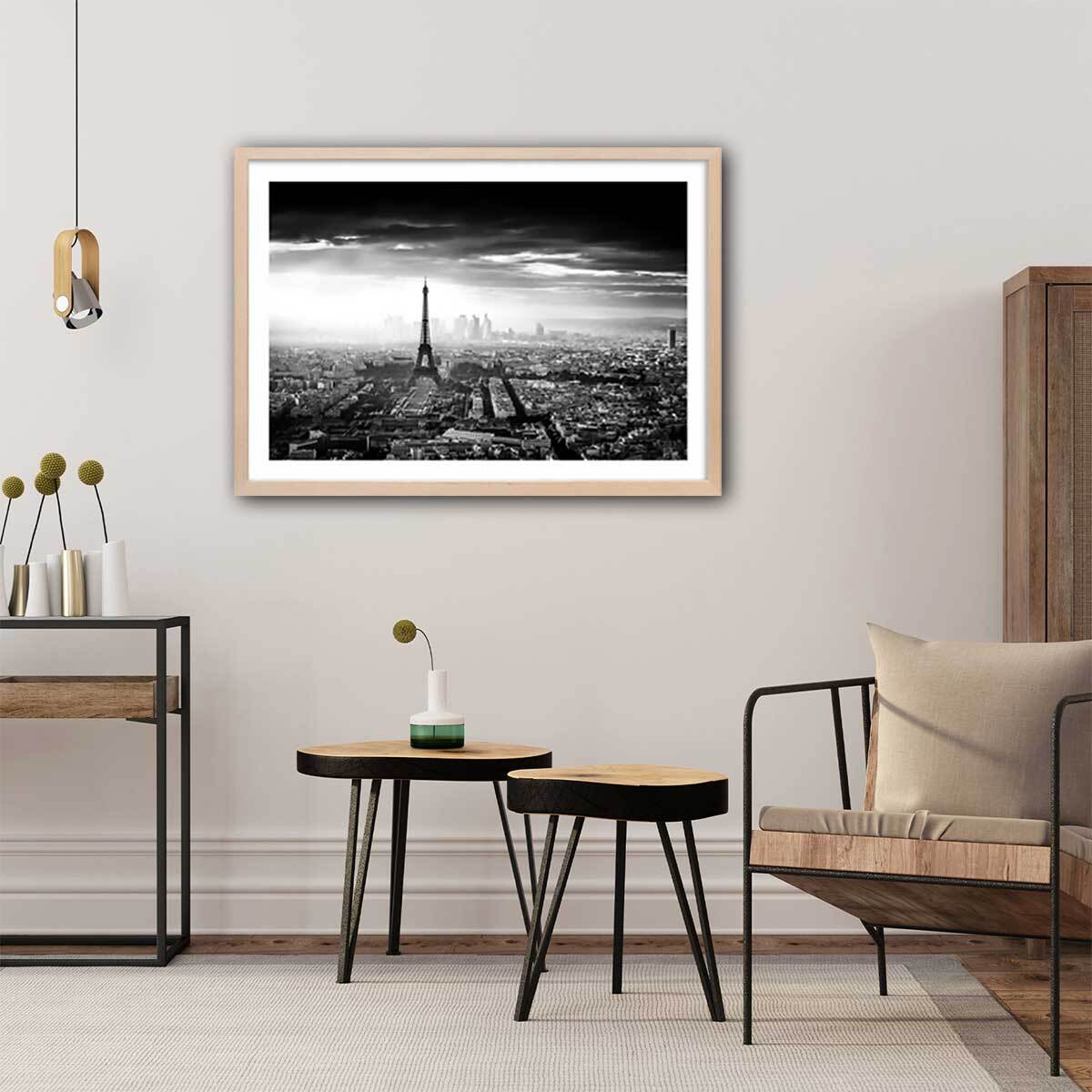 Affiche lumière sur paris Affiche + cadre en bois - Chêne