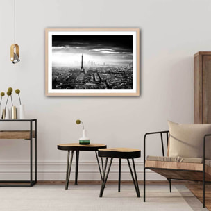 Affiche lumière sur paris Affiche + cadre en bois - Chêne