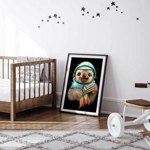 Affiche enfant spacesloth  Affiche + cadre en bois - Noir