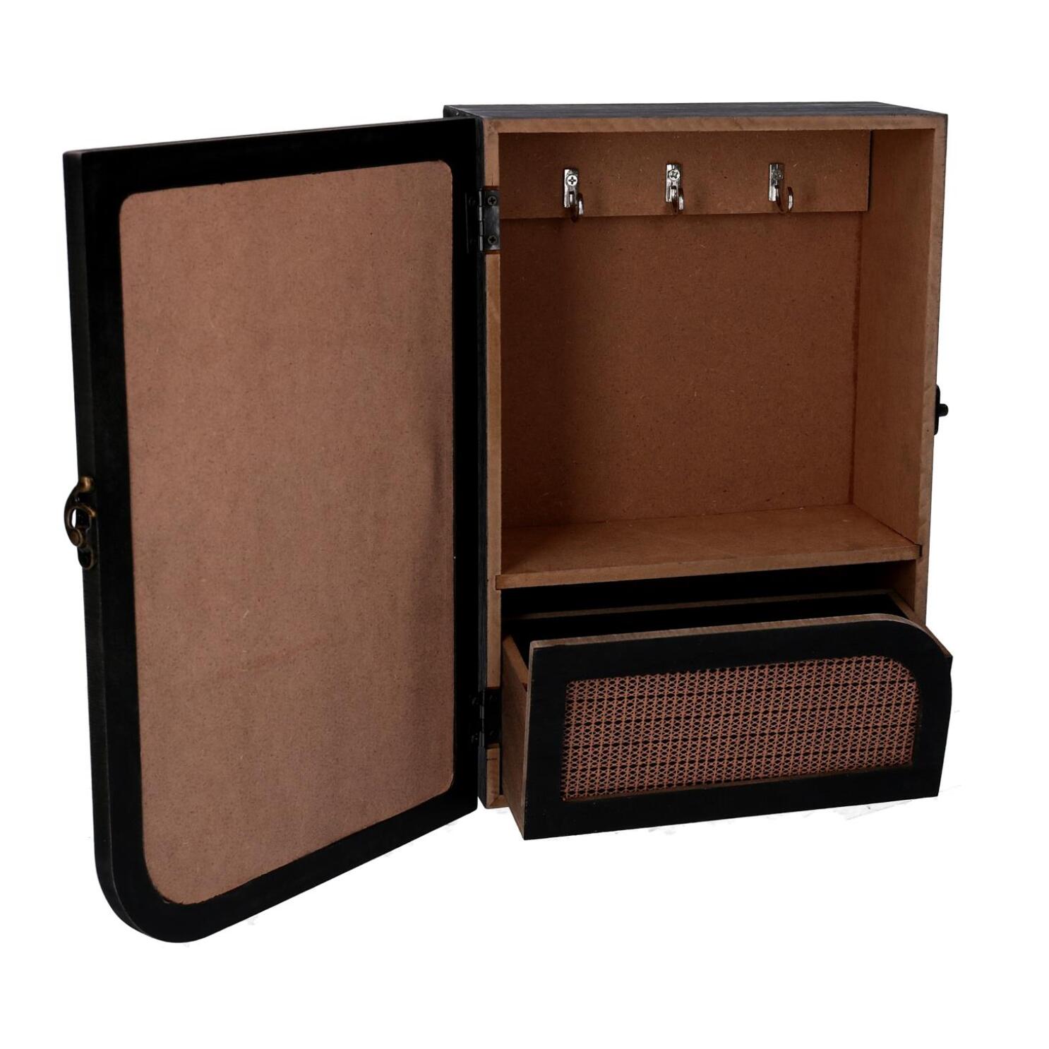 Portachiavi cancelletto in legno con 3 ganci nero rettangolare cm20x9,5x29