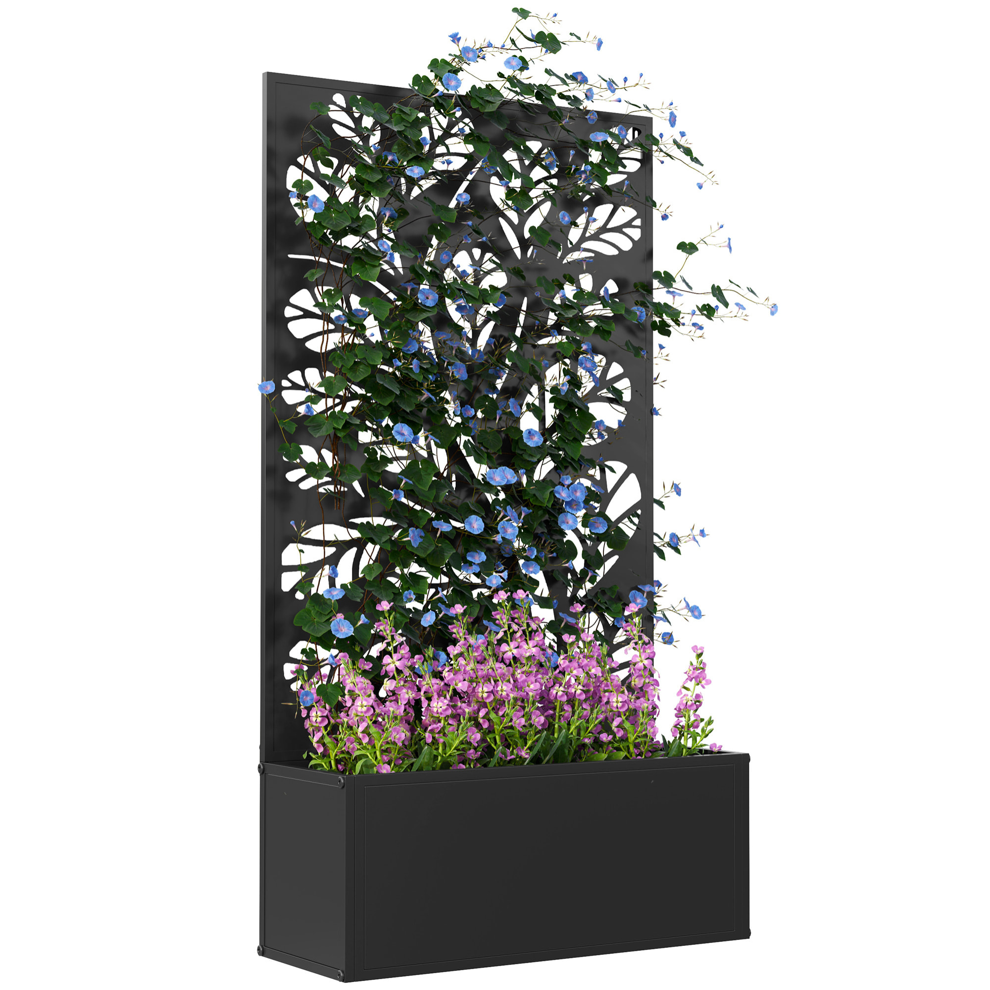 Jardinière treillis haut design graphique végétal 61 x 23 x 113 cm métal époxy noir