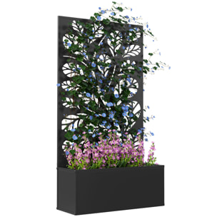 Jardinière treillis haut design graphique végétal 61 x 23 x 113 cm métal époxy noir