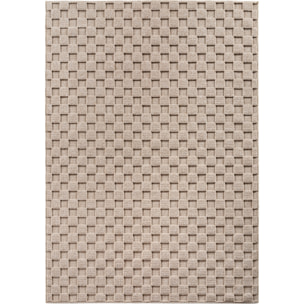 HELIX - Tapis moderne effet laine bouclé à motif damier en relief beige