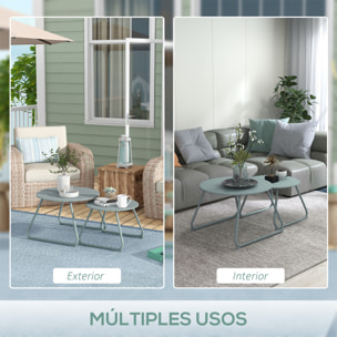 Juego de 2 Mesas de Jardín Apilables Mesas Auxiliares de Jardín Redondas con Estructura de Metal y Recubrimiento Epoxi Anticorrosivo para Balcón Terraza Patio Azul