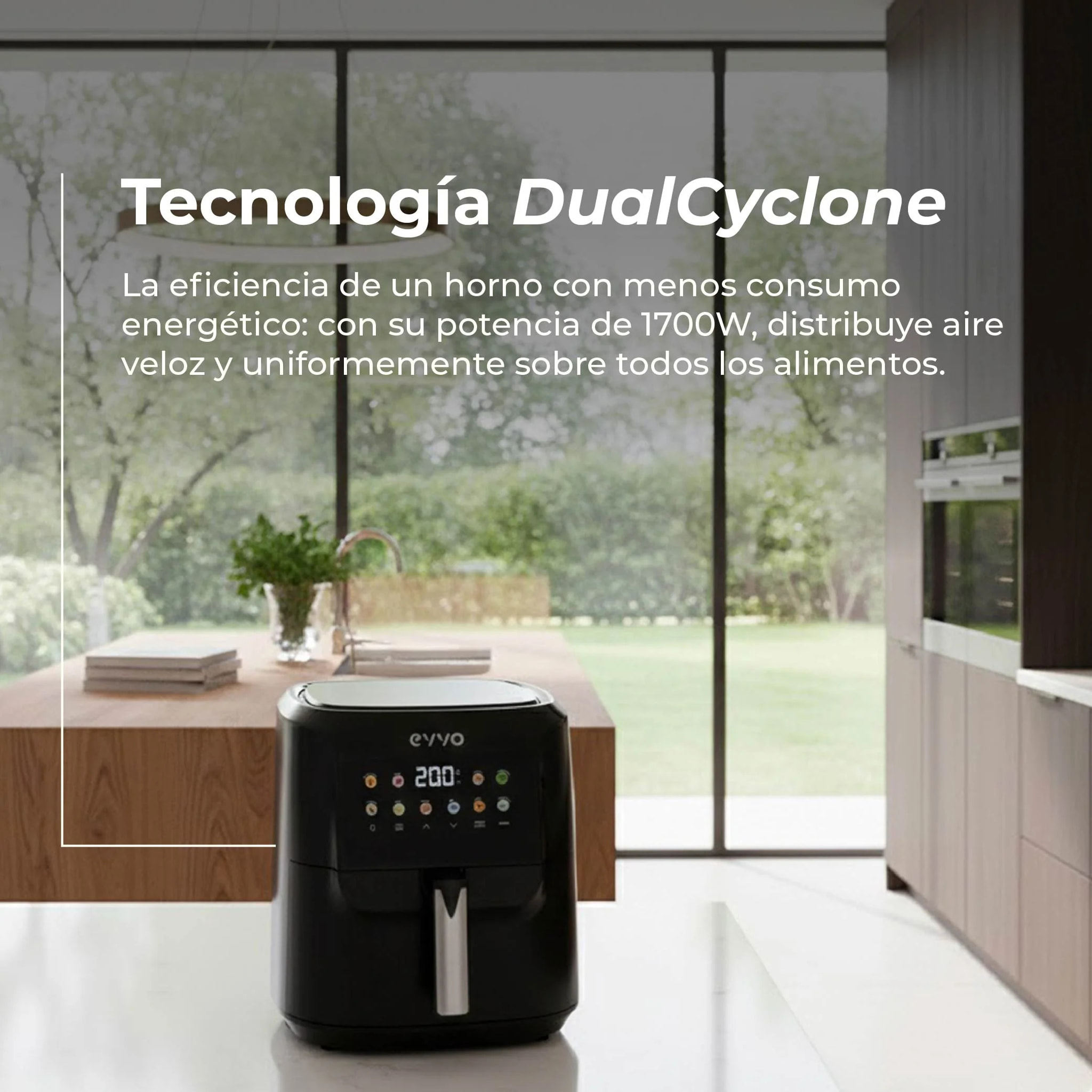 Freidora sin aceite EVVO Tasty Fryer Advance 6L, capacidad 6 l, hasta 200ºC, 1700W, panel táctil, doble resistencia