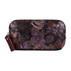Monedero burdeos en piel con estampado floral