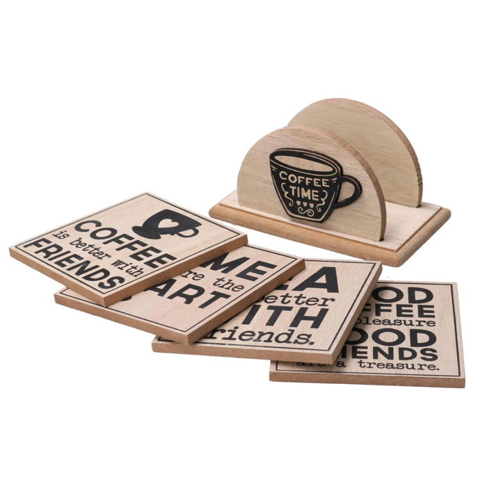 Sottobicchiere in legno set da 4 pezzi nero quadro cm13x7,5h11