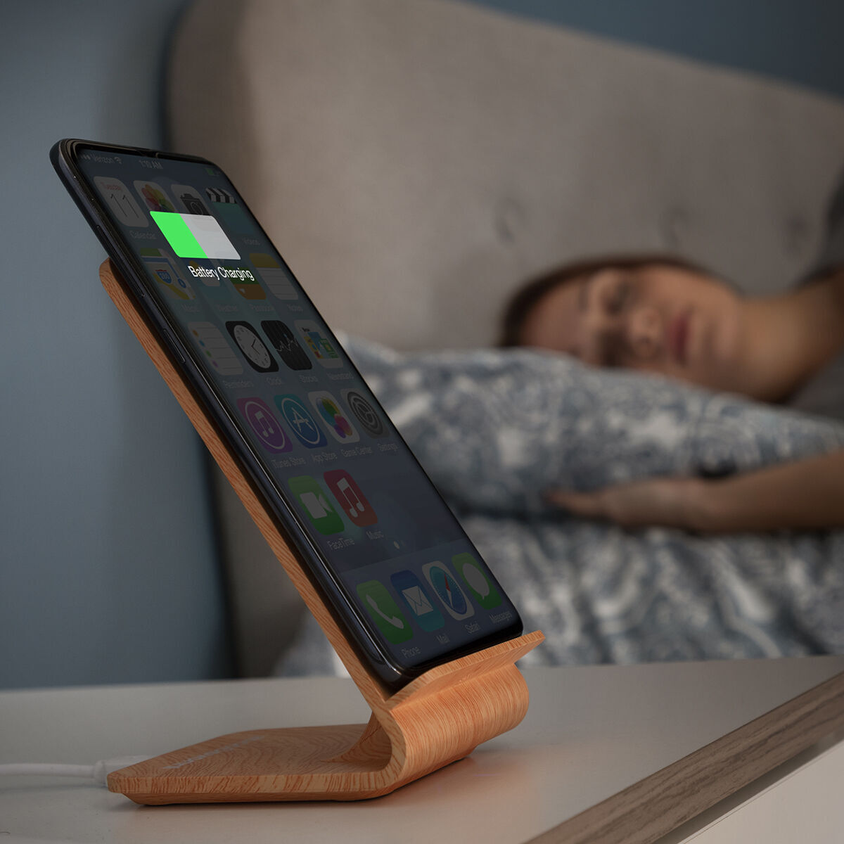 Caricabatterie Senza Fili Effetto Legno con Supporto Qistan InnovaGoods